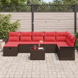  Vrtna sedežna garnitura 9 pcs Rjava in rdeča poli ratan, (5000134004) | Shoptok.si
