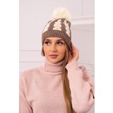 Kesi Cap with a pompom Rozalia K323 ecru+mocca | shoptok.hr