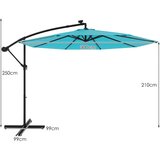 Costway Turkizna vrtna senčnica z LED lučmi - Terasni dežnik s podstavkom 99x99 cm, premer 300 cm, višina 250 cm, teža 13,5 kg, (5000007048) | Shoptok.si