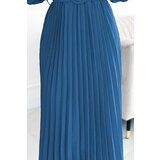 numoco basic Pleated midi dress with neckline, long sleeves and wide belt Numoco | ePonuda.com