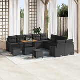 vidaXL 13-delna Vrtna Sofa Garnitura z Blazinami Črna Poli Ratan Akacija | Shoptok.si