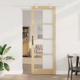 vidaXL Komplet drsnih vrat z opremo 83x232 cm iz trde borovine, Notranja vrata s steklom 'ORKDAL'83x232x4 cm iz trde borovine Cene