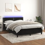 vidaXL Box spring postelja z vzmetnico LED črna 140x200 cm žamet Cene