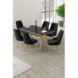 Hanah home trpezarijski set Nis, sto na razvlačenje i 6 stolica, ploča u dekoru crnog mermera, zlatne noge, crna tkanina Babyface | Eponuda.com