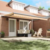 vidaXL Ročna retraktibilna tenda oranžna in bela 450x300 cm | Shoptok.si