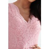 Numoco 300-7 PATRICIA dress with longer back with lace neckline - powder pink | Shoptok.si