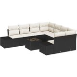 vidaXL 9-delni vrtni kavč set z blazinami črni poli ratan | Shoptok.si