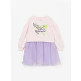 LC Waikiki Girl's Dress with a Crew Neck Printed Long Sleeve