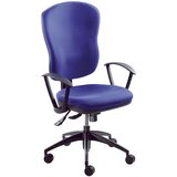 eurokraft pro Udoben vrtljiv stol, višina naslonjala za hrbet 600 mm, točkovna sinhrona mehanika, kotanjast sedež, brez naslonov za roke, modra prevle | Shoptok.si