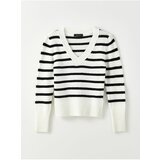 LC Waikiki Women's V-Neck Striped Long Sleeve Knitwear Sweater | Shoptok.si