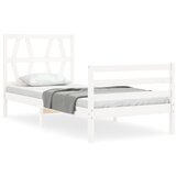 Maison Chic Posteljni okvir - Enojna postelja - Postelja za odrasle z vzglavjem bel trden les-J15841, (21760631) Cene