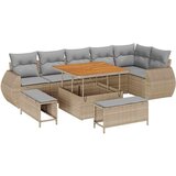9 dijelni vrtni sofa set s jastucima bež poli ratan akacija 3 komada vrtni set za objedovanje s jastucima bež poli ratan akacij | shoptok.hr