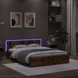vidaXL Posteljni okvir z vzglavjem in LED dimljen hrast 160x200 cm Cene