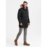 Ombre Men's insulated long parka jacket with flared bottom - black | Eponuda.ba