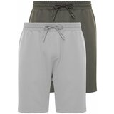Trendyol Plus Size Anthracite-Grey Men's 2-Pack Regular 100% Cotton Comfortable Shorts Cene