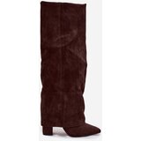 Boto Insulated Women's Boots with Turned Cuff on Heel Eco Suede Chocolate Elivira | shoptok.hr