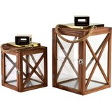Mondex Laterna lesena Levi Gold Komplet 20,5x20,5x36cm 17x17x26cm zlata 2kos, (5000301872) Cene