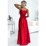 Numoco Elegant long satin dress with neckline | Shoptok.si