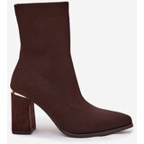 Boto Fabric Slip-On Women's Heeled Boots Chocolate Virelle | Shoptok.si