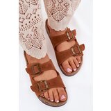 Boto Suede Slippers On Cork Sole With Buckles Camel Tavira | Shoptok.si
