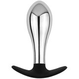 SuperLove Teardrop Metal Butt Plug with Silicone Base Silver Large Cene