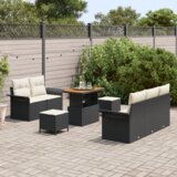  8-delni set sedežne garniture za vrt z blazinami črn poli ratan akacija | Shoptok.si
