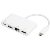 E-green Adapter USB 3.1 tip C (M) - HDMI + USB3.0 + RJ45 + tip C (F) beli Cene