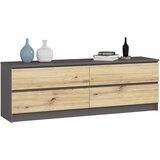 AKORD Komoda, 4 Predali, Grafitno Siva/Hrast Artisan, (5000332410) | Shoptok.si