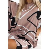 Numoco 402-8 Batwing sleeveless comfortable dress with a neckline - beige with a black and white pattern | shoptok.hr
