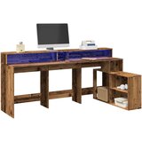  Radni stol s LED svjetlima boja starog drva 200x104x91cm drveni | shoptok.hr