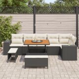 vidaXL 9-dijelni set vrtnih sofa s jastučićima crni poli ratan akacija, 3-dijelni set vrtne blagovaonice s jastučićima crni poli ratan akacija | shoptok.hr