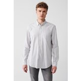 Avva Men's Gray 100% Cotton Oxford Buttoned Collar Striped Standard Fit Regular Cut Shirt Cene