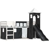 Krevet na kat s toboganom i zavjesama bijelo-crni 90 x 200 cm | shoptok.hr
