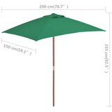Vanjski suncobran s drvenim stupom 150 x 200 cm zeleni | shoptok.hr