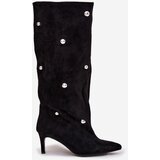 Boto Slip-on Women's Boots with Heel Silver Decorations Black Thaliane | shoptok.hr