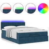 Ottoman krevet s madracem i LED diodama tamnoplavi 140x200 cm baršun | Shoptok.si