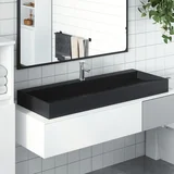vidaXL Umivaonik od lijevanih minerala i mramora 120x46x11 cm mat crni
