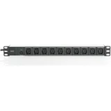 Socket strip with aluminum profile, 10-way, 2 m supply cable IEC C14 plug
