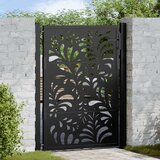 vidaXL Vrtna vrata Black 105x130 cm Oblikovanje z jeklenimi valovi Cene