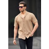 Madmext Men's Camel Striped Short Sleeve Shirt 6703 Cene