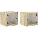  The Living Store Nočna omarica s steklenimi vrati 2 kos sonoma hrast 35x37x35 cm - Nočna Omarica, (21442903) | Shoptok.si