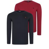 Dewberry DOUBLE SET T8588 ROUND NECK MEN'S SWEATSHIRT-BLACK-BURGUNDY Cene