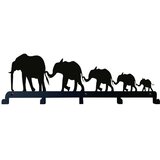 Wallxpert metalni zidni čiviluk 3010, porodica od pet slonova u nizu, 60 x 25 cm, crni Cene
