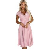 Numoco 381-6 LINDA - chiffon dress with lace neckline - dirty pink | Shoptok.si