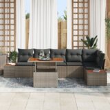 vidaXL 7-delni vrtni kavč set z blazinami siva poli ratan | Shoptok.si