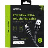 Innostyle POWERFLEX USB LIGHTNING MFI KABEL ZA HITRO POLNJENJE ZA IPHONE KEVLAR 2M ČRN, (21748055) | Shoptok.si