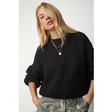 Happiness İstanbul Women's Black Basic Knitwear Sweater with Balloon Sleeves Cene