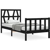 The Living Store Posteljni okvir z vzglavjem črn trden les - Posteljni Okvir, (21531366) | Shoptok.si