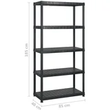 Regal s policami 5-nadstropni črn 170x40x185 cm plastika
