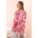 Kesi Włoski Women's cotton shirt with 3/4 roll up sleeve with button and pocket fuchsia | Shoptok.si